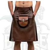 Brown Leather Utility Kilt for Men – Gothic Original Design with Pockets